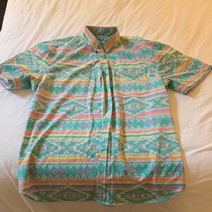 Chubbies Teal and Pink Geometric Button Down Shirt